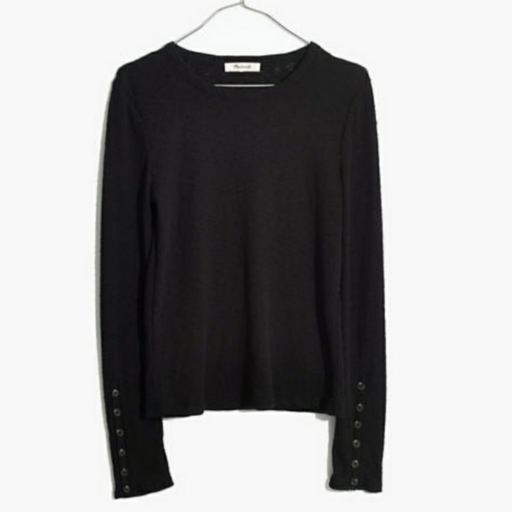 Madewell Black Button Sleeve Tee Size Small